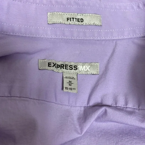 Express Men's Medium Long Sleeve Button Lavender Fitted Shirt with Stretch - Picture 9 of 9